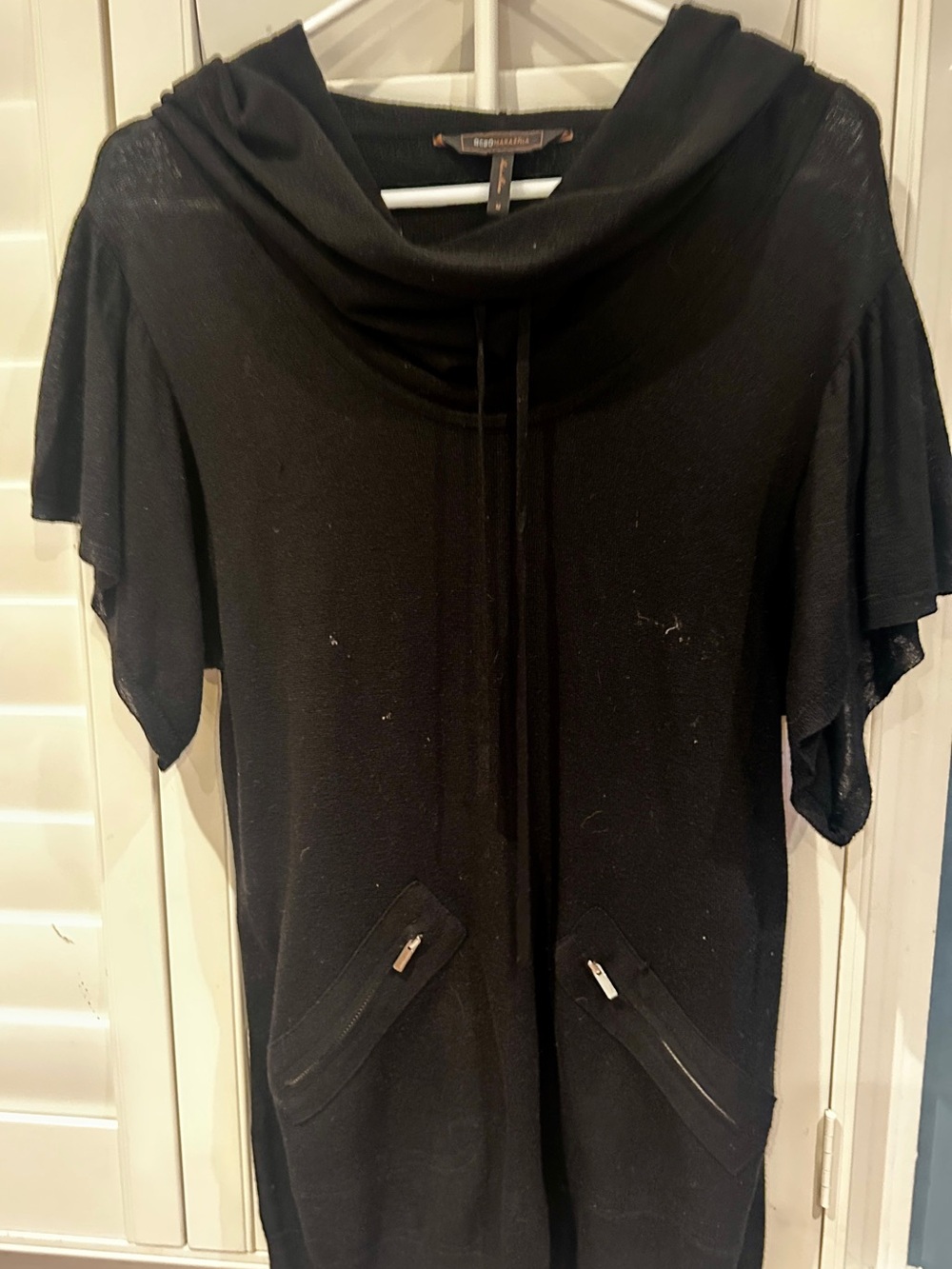 BCBGMaxAzria Black Short-Sleeve Cowl Neck Sweater